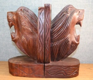Geschnitzte Holz Buchstützen - Brüllende Bibliothek Löwen 10" hoch - Bild 1 von 12