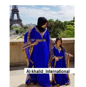 Moroccan Blue Georgette Kids Ramadan Dress Wedding Dubai Kaftan Girls Special - Picture 1 of 3