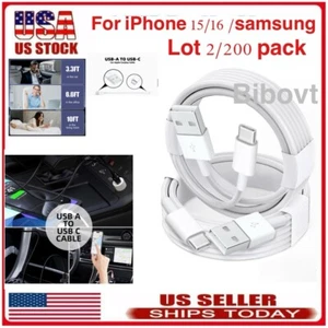 lot 3 /200 pack IPhone 15 /16Pro Max Plus USB-A Cable Fast Charger Type C Data - Picture 1 of 9