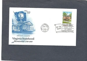 #2345 22c VIRGINIA ISSUE FDC WILLIAMSBURG,VA JUN 25-1988 ARTCRAFT CACHET - Picture 1 of 1