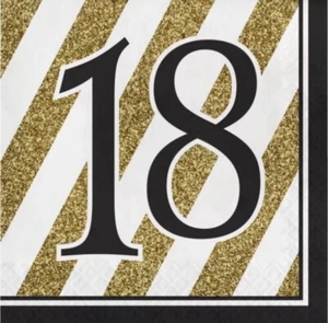 Black and Gold 18th Birthday Lunch Napkins Paper 16 Pack 18th Birthday Tableware - Picture 1 of 1