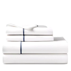Hoja plana Ralph Lauren algodón orgánico percale Palmer King $185 blanca/polo azul marino - Imagen 1 de 8