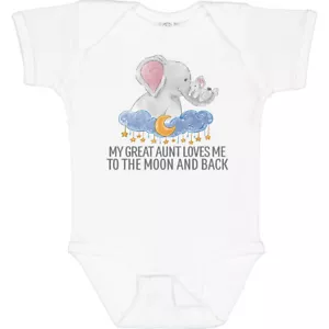 Inktastic My Great Aunt Loves Me To The Moon And Back Elephants Baby Bodysuit - Picture 1 of 11