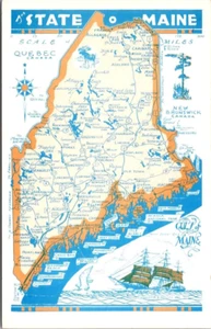 Postcard Road Map Of The State of Maine ME Unposted - Picture 1 of 2