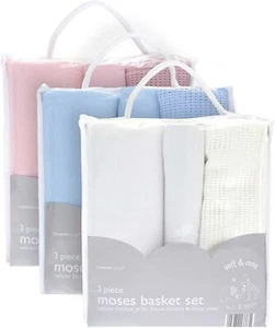 COUNTRY CLUB Soft & Cosy 3 Piece Baby Moses Basket Set - Blanket / Fleece/ Sheet - Picture 1 of 7