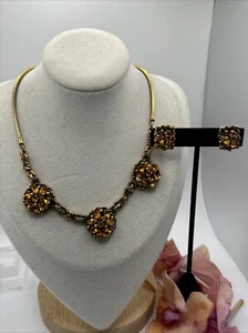 Pendientes Gargantilla Vintage Barclay Tono Dorado Topacio Estrás Retro Versátiles - Imagen 1 de 18