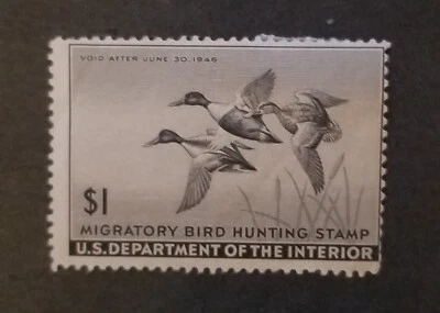 US Scott RW12 1945 Duck Hunting Stamp Unused Unsigned Mint MH OG T9729 - Image 1 of 2