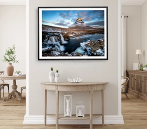 Rock Mountain Print, Waterfall Wall Art, Forest Framed Nature Wall Art, Natural - Picture 1 of 5