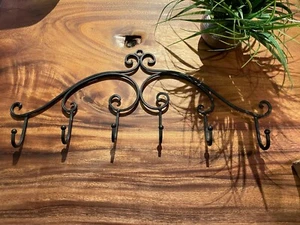 Perchero de montaje en pared de hierro forjado SEIS ganchos colgador de pared granja vintage-negro - Imagen 1 de 8