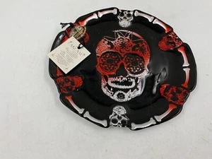 Akcam 8in Sugar Skull Red & Black Glass Plate BB01B02043 - Picture 1 of 5