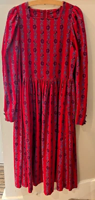 Laura Ashley vintage dress UK12-14 red floral needlecord pockets GB cottagecore - Image 1 of 4