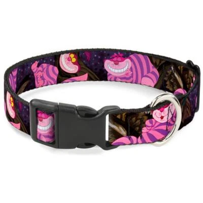 Collar con clip de plástico - Poses de árbol de gato de Cheshire - 1" de ancho - Se adapta a cuello de 11-17" -... Foto 1 de 4