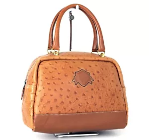 GHERARDINI Strauß geprägt braun Leder Tragetasche Handtasche Handtasche gebraucht Vintage - Bild 1 von 12