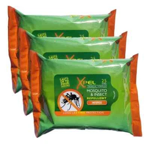 Xpel Mosquito & Insect Repellent 3 Packs 25 Wipes Tropical Formula Long Lasting - Picture 1 of 1