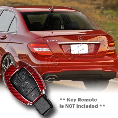 REAL RED CARBON REMOTE KEY SHELL COVER CASE FIT MERCEDES-BENZ C180/200/250/300 - Image 1 of 4