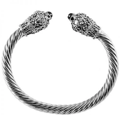 925 Silber keltischer Armreif Armspange Zierköpfe mit Granat Handarbeit flexibel - Bild 1 von 4