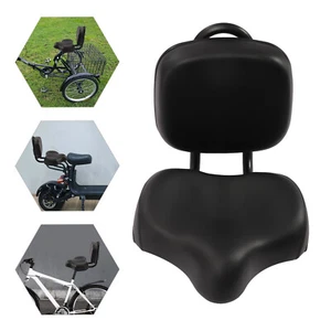 Black Wide Comfort Tricycle Bike Electric Bicycle Saddle Seat Pad with Back Rest - Picture 1 of 9