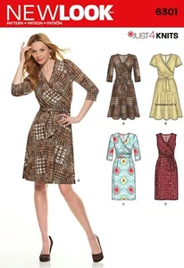 NEW LOOK 6301 MISSES' MOCK WRAP DRESS JUST 4 KNITS Sewing pattern Sizes 8 - 20 - Picture 1 of 6