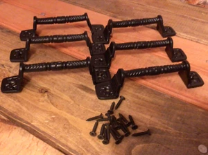 Set of Six 5 1/2" Long Black Cast Iron Drawer/ Cabinet Pulls with Screws - Picture 1 of 10