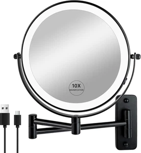 Specchio Trucco Illuminato da Parete 8", Ricaricabile Doppia Lato 1X/10X Magnifyin - Foto 1 di 7