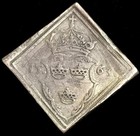 1563 SILVER SWEDEN SIEGE 16 ORE KLIPPE ERIC XIV CROWNED SHIELD COIN