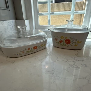 Vintage Corning Ware LOT (Pyrex) Wildflower Casserole Dish A-10-B & A-3-B w Lid - Picture 1 of 22