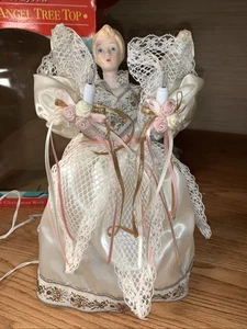 Vintage 12" Engel animierte Weihnachtsbaumspitze mit Porzellankopf & Händen - Bild 1 von 7