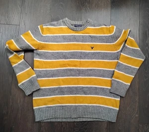 AMERICAN EAGLE Pullover Herren mittel grau gold gestreift Rundhals Pulli Retro - Bild 1 von 5