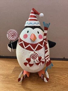 Pier 1 Imports PENGUIN Santa Hat Candy Skis Glitter Figurine Decor RARE *NEW*VTG - Picture 1 of 9
