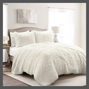Lush Decor Comforter Set Faux Fur Emma Faux Fur, Ivory, Twin/TwinXL - Picture 1 of 5