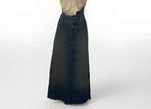 Vintage langer Maxi dunkle Waschung Denim Jeansrock Boho Western verblassen Festival Hippie - Bild 1 von 8