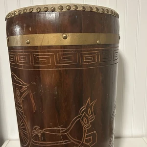 Vintage Holz orientalisches Motiv Trommel Beistelltisch 20" LESEN - Bild 1 von 19