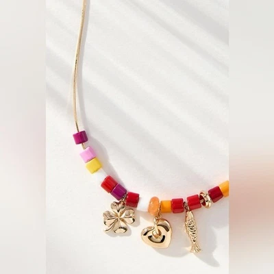 Anthropologie Beaded Gold Charm Necklace, NWT - Image 1 of 3