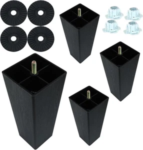 4Pcs 8 Inch Plastic Furniture Legs, Square Sofa Legs Black 8 Inch, - Bild 1 von 5