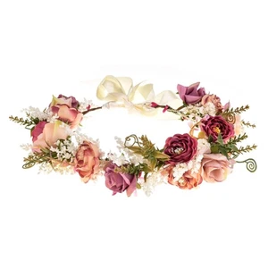 Adjustable Dry Flower Headband Wedding Flower Wreath Crown for Bridesmaid - Picture 1 of 8