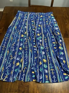 Pendleton Rayon Nautical Theme Midi Skirt Size 16 Petite Button Close Pockets - Picture 1 of 7