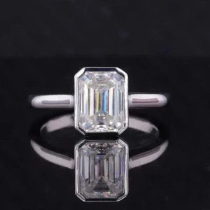 4CTW Emerald Cut VVS1 Moissanite Solitaire Engagement Ring 14k White Gold Plated - Picture 1 of 9