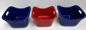 3 Rachel Ray Ramekins Snack Serving Bowls 10 oz Stoneware Red & Blue 4x4.5x3 - Picture 1 of 7