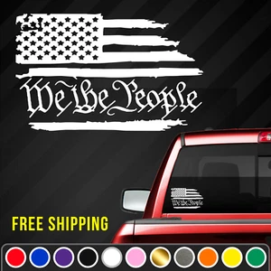 We The People Tattered American Flag Vinyl Decal Sticker | Distressed Ripped 771 - Picture 1 of 3