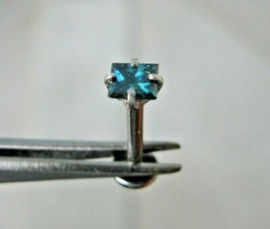.28ct 3.38mm PRINCESS CUT REAL BLUE DIAMOND LABRET BODY,CERT 1/4,5/16,3/8,7/16 - Picture 1 of 12