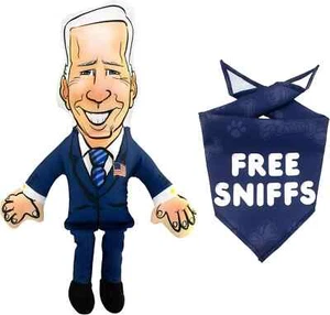 Political Satire Bite a Biden Dog Toy and Dog Bandana - Durable Stuffed Squea... - Picture 1 of 2