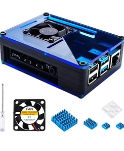 Miuzei Raspberry Pi 4 Case with Fan Cooling 4 Pcs Aluminum Heat Sinks Case Blue - Picture 1 of 5