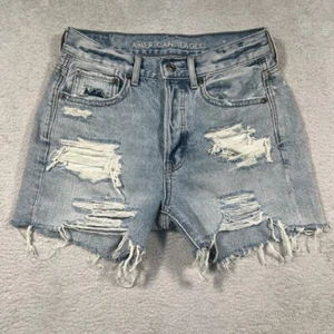 American Eagle Highest Rise 90s Boyfriend Short Distressed Raw Hem Light Wash 00 - Picture 1 of 9