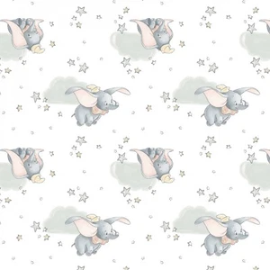 Tela de algodón doble gasa envolvente elefante volador en el cielo de Disney Dumbo BTY - Imagen 1 de 3
