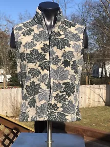 Black Diamond Womens S Fleece Vest Tan Blue Green Leaves Sleeveless Full - Picture 1 of 10