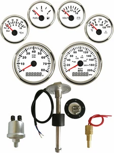 6 Gauge Set with Senders 300KM/H 200MPH Speedo Tacho Fuel Volt Oil Pressure Temp - Foto 1 di 9