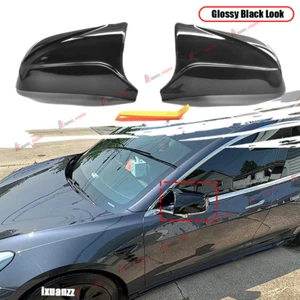 For Tesla Model 3 2017-2023 Glossy Black Horn Rear View Side Mirror Cover 2X - Picture 1 of 8