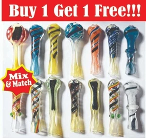 BUY ONE GET ONE "FREE" TOBACCO SMOKING HAND PIPE GLASS DICHRO CHILLUM - Picture 1 of 2