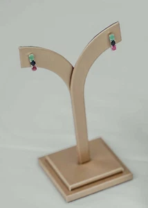 Rhodium Plated 925 Silver Earings with 3 gemstones - Picture 1 of 3