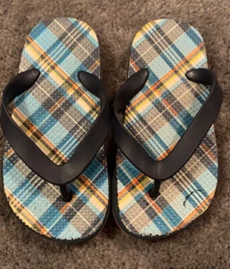 Toddler Boys Children’s Place Flip Flop Sandals  Size 8-9 Blue Plaid - Picture 1 of 4